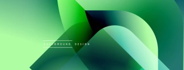 Soyut yeşil gradyanlar dinamik katmanlar oluşturur. Üst üste binen şekiller hareketi, modern tasarım estetiğini akla getiriyor. Mevcut en küçük metin.