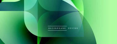 Soyut geometrik şekiller örtüşüyor, canlı yeşil gradyanlar yaratıyor. Pürüzsüz geçişleri olan modern tasarım, arka planlar için ideal.