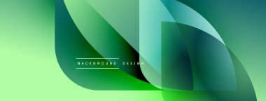 Soyut yeşil eğimli şekiller çakışıyor. Modern tasarım, dinamik görsel etki yaratan pürüzsüz geçişler içerir. Minimalist stil.