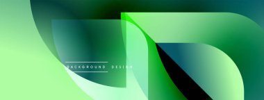 Soyut sıvı şekilleri örtüşür, parlak yeşil eğimli bir zemin oluşturur. Modern tasarım elementleri hareket ve enerji.