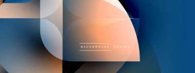 Soyut geometrik şekiller, gradyanlar, mavi, turuncu renkler. Modern tasarım elementleri dinamik görsel kompozisyon oluşturur. Minimalist stil.