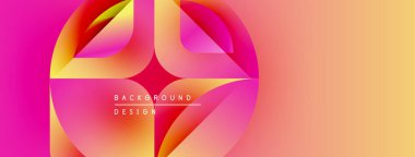 Soyut enerjik tasarım. Üst üste binen şekiller dinamik değişim etkisi yaratır. Pembe, sarı, turuncu renkler kompozisyona hakim. Modern estetik.