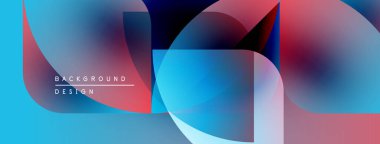 Soyut geometrik şekiller canlı mavileri, pembeleri ve beyazları harmanlıyor. Modern tasarım akıcılığı, derinliği, görsel ilgiyi çağrıştırıyor.