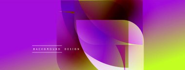 Soyut enerjik tasarım. Üst üste binen şekiller dinamik görsel efekt yaratır. Mor, sarı renkler kompozisyona hakim. Modern estetik.