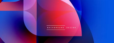 Soyut gradyanlar harmanlanır, üst üste binen daireler, kareler oluşturur. Canlı pembeler, maviler tasarıma hakim. Metin arka plan tasarımı okur. Modern, dinamik görsel.