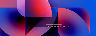 Soyut geometrik şekiller canlı renkleri harmanlarlar. Dinamik bileşim modern görsel etki yaratır. Arkaplan eğimleri, eğriler, metinler.