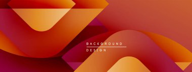 Soyut tasarım canlı turuncu, kırmızı gradyanlar içerir. Üst üste binen şekiller dinamik görsel efekt yaratır. Çeşitli projeler için modern arkaplan.