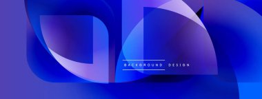 Soyut mavi şekiller örtüşür, dinamik sıvı tasarımı yaratır. Renkler derinliği gösteriyor, modern estetiği. Metin arkaplan tasarımı okur.