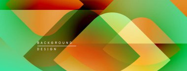 Soyut geometrik şekiller örtüşüyor, canlı renk eğimleri yaratıyor. Tasarımda turuncu, yeşil, kırmızı renkler yer alıyor. Modern arkaplan dokusu.