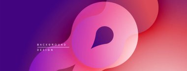 Soyut gradyan şekiller çakışıyor ve canlı bir görsel etki yaratıyor. Yumuşak kıvrımlar kompozisyona hakim, karışımı mor, pembe, turuncu renkler.