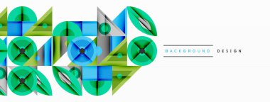 Soyut geometrik desen. Mavi, yeşil şekiller modern görsel doku oluşturur. Minimalist tasarım arka planlar için uygundur.