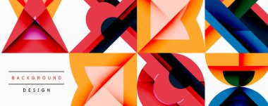 Soyut geometrik desen. Canlı renkler kesişiyor, dinamik görsel doku oluşturuyor. Modern tasarım elementleri cesur şekiller sunar.