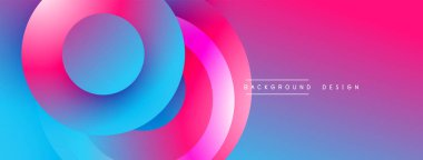 Soyut, enerjik daireler çakışıyor ve dinamik bir değişim etkisi yaratıyor. Pembe, mavi renkler kompozisyona hakim. Modern tasarım ögesi.
