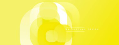 Parlak sarı soyut arka plan. Üst üste binen daireler dinamik görsel efekt yaratır. Metin elemanları mevcut olan minimalist tasarım.