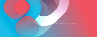 Soyut renkli arkaplan. Üst üste binen daireler dinamik görsel efekt yaratır. Kırmızı, mavi, mor renkler kompozisyona hakim. Modern tasarım ögesi.