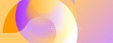 Soyut renkli şekiller çakışıyor, yumuşak gradyanlar yaratıyor. Arkaplanda sıcak turuncu, mor, beyaz renkler var. Modern tasarım ögesi.