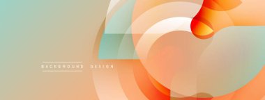 Soyut geometrik şekiller çakışıyor, yumuşak renk eğimleri yaratıyor. Arkaplanda sıcak portakal, şeftali, turkuaz renkler var. Minimalist tasarım.