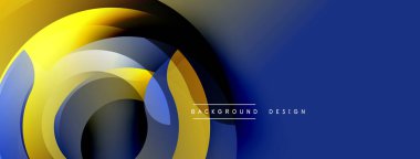 Soyut dinamik katmanlar akışkan şekiller yaratır. Mavi, sarı renkler harmanlanarak modern tasarım elementini oluşturur. Gradyan etkisi derinlik ekler.