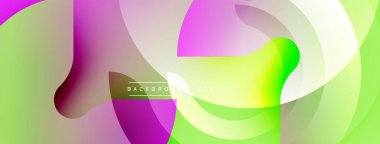 Soyut akışkan şekiller harmanlanır ve canlı gradyanlar oluşturur. Renkler kireç yeşilinden mora doğru kayarak dinamik bileşim oluşturur. Modern tasarım ögesi.