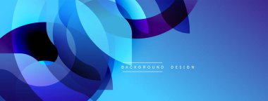Soyut mavi tasarım özellikleri üst üste binen yuvarlak şekiller. Gradyan renkler dinamik görsel efekt yaratır. Dijital projeler için modern arkaplan.