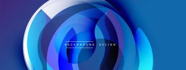 Soyut mavi tasarım katmanlı daireler oluşturarak dinamik görsel efekt yaratır. Gradyan gölgeler derinliği arttırır, modern estetik.