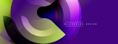 Soyut dinamik katmanlar, canlı renklerin karışımı. Modern tasarım, pürüzsüz eğimler akışkan şekiller yaratır. Mor, yeşil renkler kompozisyona hakim..