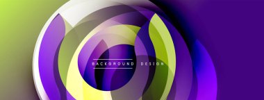 Soyut renkli katmanlar dinamik dairesel tasarım yaratır. Gradyan gölgeler harmanlanarak modern görsel efekt oluşturur. Arkaplanda metin ögeleri.