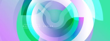 Soyut geometrik katmanlar canlı dairesel tasarım yaratır. Renkler harmanlanır, dijital projeler için uygun modern arkaplan oluşturulur.