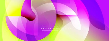 Soyut renkli arkaplan. Üst üste binen şekiller canlı, modern tasarım yaratır. Gradyan renkler kusursuz bir şekilde harmanlanarak, dinamik görsel efekt sunar.