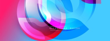 Soyut canlı katmanlar, akışkan şekiller. Mavi, pembe, mor renkler düzgün bir şekilde harmanlanır. Dijital projeler için modern tasarım ögesi.