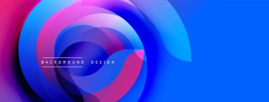 Soyut dinamik kompozisyon. Canlı gradyanlar, dairesel şekiller modern görsel akış yaratır. Mavi, pembe renkler dizaynın hakimi.