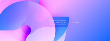 Soyut gradyan şekiller örtüşüyor, canlı mor, mavi renkler yaratıyor. Metin, kompozisyon içerisindeki arkaplan tasarımını okur.