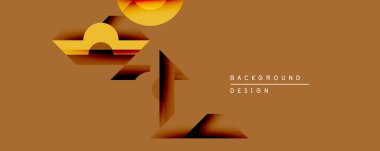 Soyut geometrik şekiller örtüşür, katmanlı etki yaratır. Sıcak kahverengi tonlar kompozisyona hakim. Derinlik ve boyutu gösteriyor. Minimalist tasarım biçim ve gölgeyi vurgular.