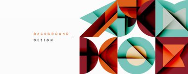 Geometrik şekiller örtüşür, canlı ve soyut bir bileşim yaratır. Turuncu, deniz mavisi, kestane rengi baskın tasarım. Modern estetik, temiz hatlar, minimalist stil. Çeşitli projeler için uygun arkaplan.