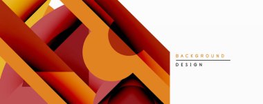 Soyut geometrik tasarım üst üste binen şekiller içerir. Sıcak renk paleti baskın, turuncu, kırmızı, kahverengi tonlarını kullanıyor. Minimalist stil modern estetik yaratır. Temiz çizgiler bileşimi tanımlar.