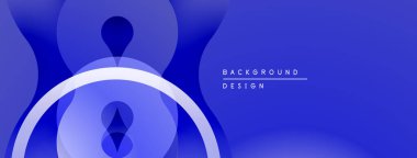 Soyut mavi tasarım, üst üste binen daireler, kıvrımlar. Gradyan gölgeler derinlik yaratır, modern estetik. Minimalist kompozisyon.