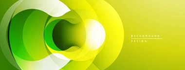 Soyut tasarım katmanlı daireler, canlı yeşil, sarı renkler. Modern estetik, pürüzsüz eğimler derinlik, görsel ilgi yaratır.