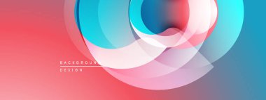 Soyut tasarım özellikleri üst üste binen daireler, canlı renkler. Gradyan arka plan modern görsel efekt yaratır. Minimalist stil.