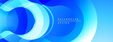 Soyut mavi tasarım. Üst üste binen daireler akıcı, dinamik görsel efekt yaratır. Gradyan gölgeler derinliği arttırır, modern estetik.