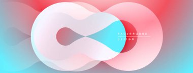 Soyut tasarım özellikleri üst üste binen şekiller, yumuşak renkler. Gradyan karışımı pembe, mavi, mor renkler. Modern estetik, temiz kompozisyon.