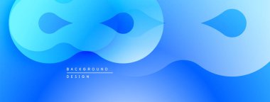 Soyut mavi arkaplan. Pürüzsüz şekiller sıvı tasarımı oluşturur. Gradyan etkisi derinlik ekler, modern estetik.