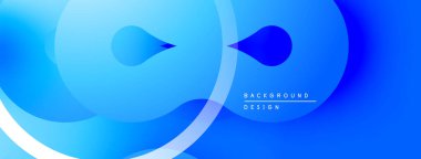 Soyut mavi arkaplan. Akışkan şekiller, daireler, damlalar dinamik bileşim oluşturur. Modern tasarım, canlı renkler, pürüzsüz eğimler.