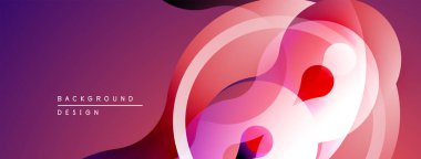 Soyut tasarım özellikleri üst üste binen daireler, gradyanlar. Mor, pembe renkler modern görsel efektler yaratır. Yumuşak geçişler kompozisyona hakim..