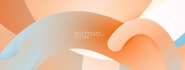 Soyut akışkan şekiller, yumuşak eğimler, şeftali tonları dizaynın hakimi. Minimalist estetik, modern his. Açık mavi aksanlar mevcut.