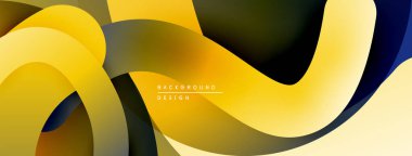 Soyut akışkan şekiller, canlı sarı, koyu mavi, siyah eğimler. Arkaplan ve sunumlar için modern tasarım ögesi.