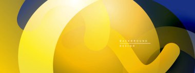 Soyut şekiller örtüşüyor, parlak sarı ve mavi renkler yaratıyor. Modern tasarım akıcılık, enerji, pozitif titreşimler öneriyor. Minimalist estetik.