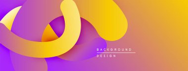 Soyut enerjik tasarım. Akan kurdeleler, sıcak renkler serin mor renklere karışıyor. Modern estetik, dinamik kompozisyon.