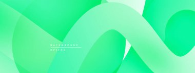 Soyut yeşil arkaplan. Üst üste binen şekiller dinamik, akışkan görsel efektler yaratır. Modern tasarım, pürüzsüz eğimler.