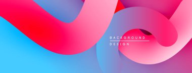 Soyut sıvı şekiller, canlı renklerin karışımı. Gradyan geçişler modern tasarım yaratır, düz eğriler kompozisyona hakim olur.