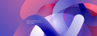Soyut sıvı şekilleri örtüşür, canlı mor, pembe ve mavi renkler yaratır. Modern tasarım, pürüzsüz geçişler, minimalist estetik.